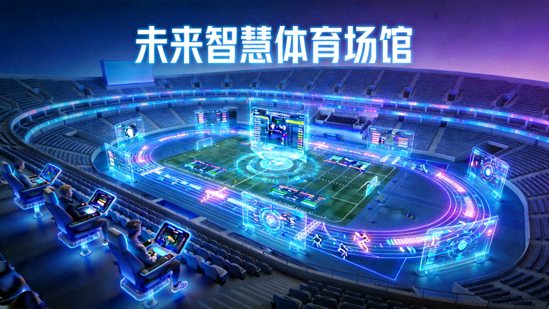 未来智慧体育场馆概念图 - 充满科技感的运动场地与观众席