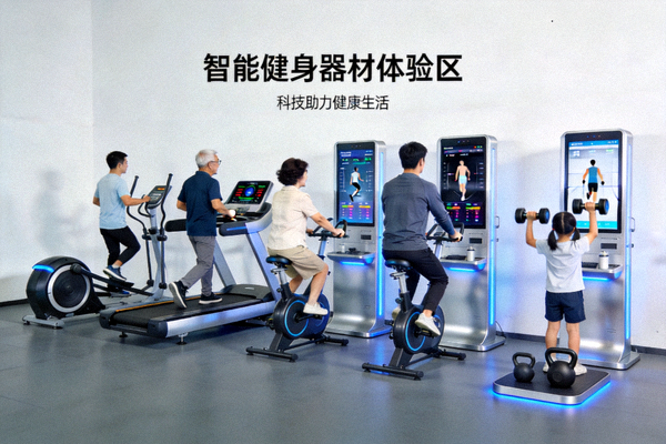 智能健身器材展示 - 市民体验高科技健身设备